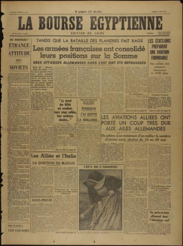 La Bourse égyptienne : Ed. du Caire  Vol.37 N°132 (25 mai 1940)