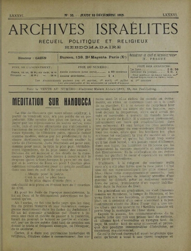 Archives israélites de France. Vol.86 N°50 (10 déc. 1925)