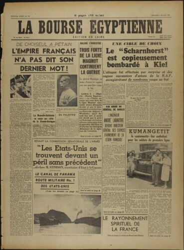 La Bourse égyptienne : Ed. du Caire  Vol.37 N°165 (03 juil. 1940)