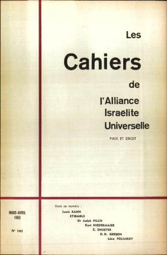 Les Cahiers de l'Alliance Israélite Universelle (Paix et Droit).  N°141 (01 mars 1963)