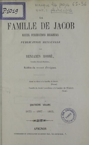 La Famille de Jacob  Vol.04 (1862-1863)