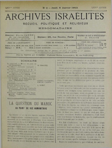 Archives israélites de France. Vol.64 N°02 (08 janv. 1903)