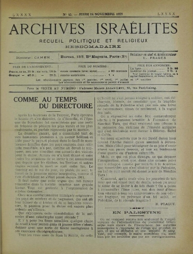 Archives israélites de France. Vol.90 N°45 (14 nov. 1929)