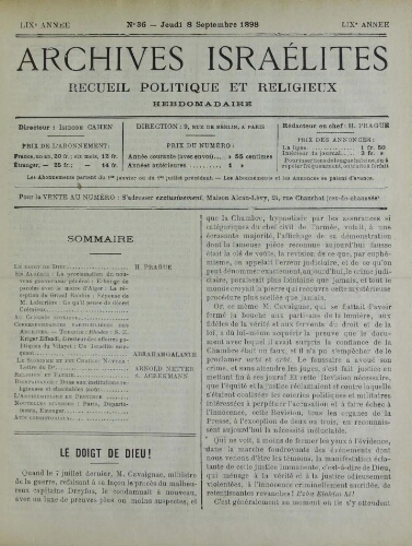 Archives israélites de France. Vol.59 N°36 (08 sept. 1898)