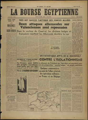 La Bourse égyptienne : Ed. du Caire  Vol.37 N°133 (27 mai 1940)