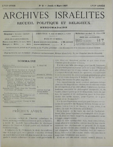 Archives israélites de France. Vol.58 N°09 (04 mars 1897)