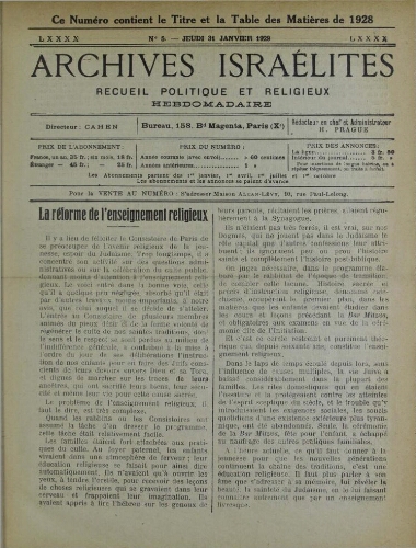 Archives israélites de France. Vol.90 N°05 (31 janv. 1929)