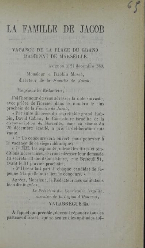 La Famille de Jacob  Vol.11 F°03 (1869-1870)