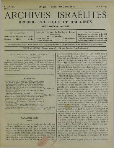 Archives israélites de France. Vol.50 N°25 (20 juin 1889)