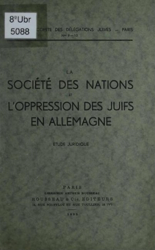 La Société des nations et l'oppression des Juifs en Allemagne : étude juridique