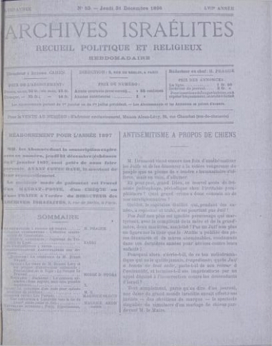 Archives israélites de France. Vol.57 N°53 (31 déc. 1896)