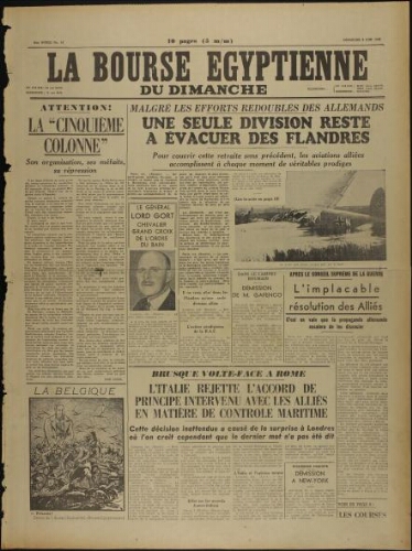 La Bourse égyptienne du dimanche : Ed. du Caire  Vol.01 N°14 (02 juin 1940)