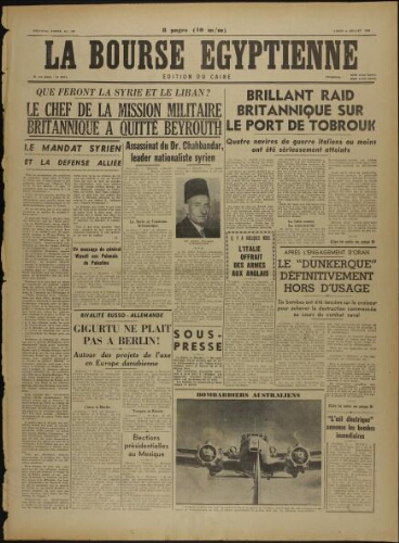 La Bourse égyptienne : Ed. du Caire  Vol.37 N°169 (08 juil. 1940)