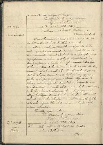 Registre de copie de lettres (courrier sortant) du Consistoire israélite de la province d’Oran (Algérie) : 10 juillet 1898-6 septembre 1900