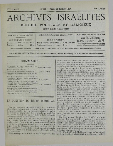 Archives israélites de France. Vol.57 N°30 (23 juil. 1896)