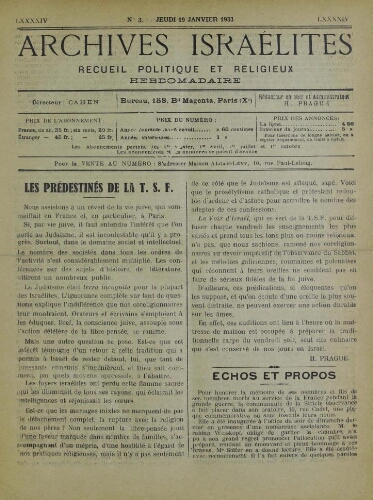 Archives israélites de France. Vol.94 N°03 (19 janv. 1933)