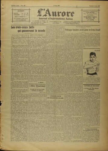 L’Aurore : Journal d’Informations Juives  N°168 (03 juin 1927)