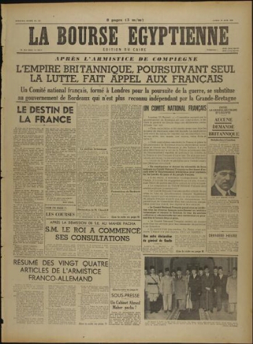La Bourse égyptienne : Ed. du Caire  Vol.37 N°157 (24 juin 1940)