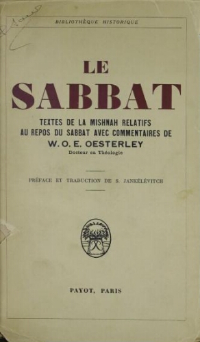 Le Sabbat : textes de la Mishna relatif au repos du sabbat