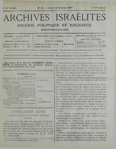 Archives israélites de France. Vol.58 N°41 (14 oct. 1897)