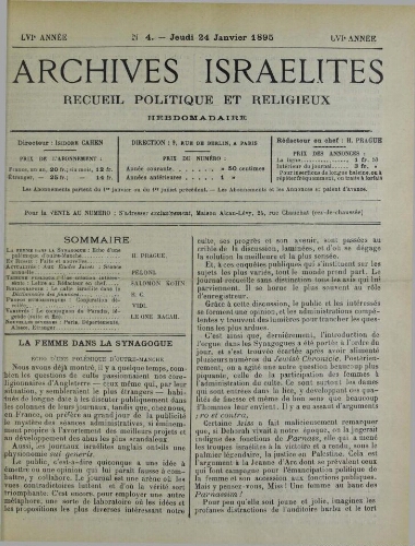 Archives israélites de France. Vol.56 N°04 (24 janv. 1895)