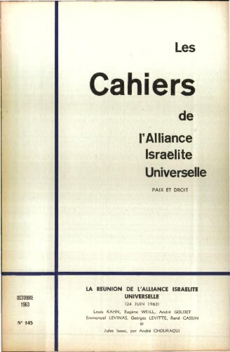 Les Cahiers de l'Alliance Israélite Universelle (Paix et Droit).  N°145 (01 oct. 1963)