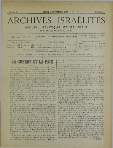 Archives israélites de France. Vol.89 N°45 (08 nov. 1928)
