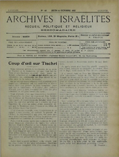 Archives israélites de France. Vol.88 N°40 (06 oct. 1927)