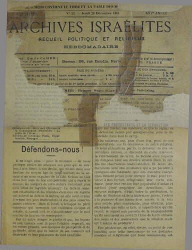 Archives israélites de France. Vol.65 N°52 (29 déc. 1904)